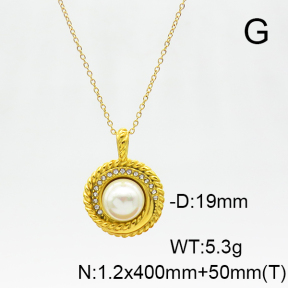 Stainless Steel Necklace  Shell Beads & Czech Stones  6N3001530bhva-908