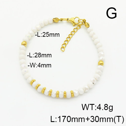 Stainless Steel Bracelet  Glass Beads   6B4002738vbpb-908