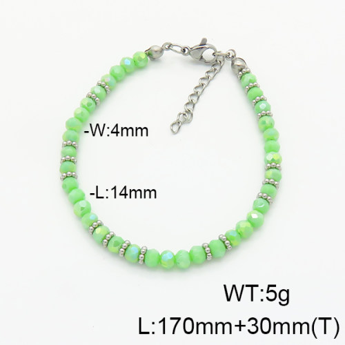 Stainless Steel Bracelet  Glass Beads   6B4002747bhia-908
