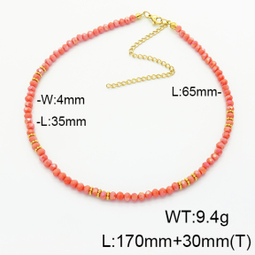 Stainless Steel Necklace  Glass Beads   6N4003983vhmv-908
