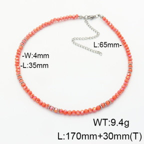 Stainless Steel Necklace  Glass Beads   6N4003984ahlv-908