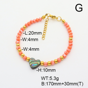 Stainless Steel Bracelet  Glass Beads & Abalone Shell  6B4002752bbov-908