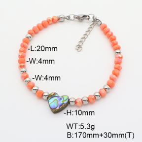 Stainless Steel Bracelet  Glass Beads & Abalone Shell  6B4002753vbnb-908