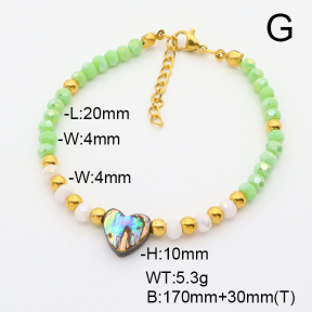 Stainless Steel Bracelet  Glass Beads & Abalone Shell  6B4002754bbov-908