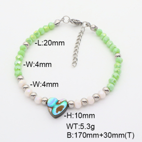 Stainless Steel Bracelet  Glass Beads & Abalone Shell  6B4002755vbnb-908
