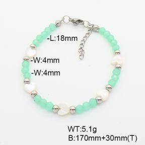 Stainless Steel Bracelet  Glass Beads & Freshwater Shell  6B4002757vbmb-908