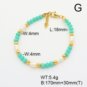 Stainless Steel Bracelet  Glass Beads & Cultured Freshwater Pearls  6B4002758bbov-908