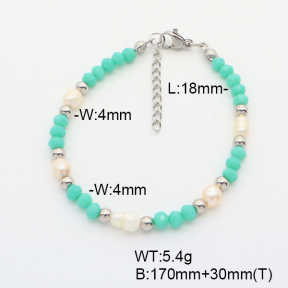Stainless Steel Bracelet  Glass Beads & Cultured Freshwater Pearls  6B4002759vbnb-908