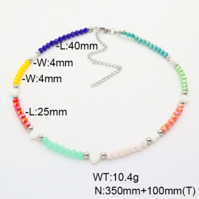 Stainless Steel Necklace  Glass Beads & Freshwater Shell  6N4003996vhha-908