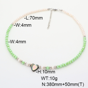 Stainless Steel Necklace  Glass Beads & Abalone Shell  6N4004000vhha-908