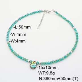 Stainless Steel Necklace  Glass Beads & Abalone Shell  6N4004002vhha-908
