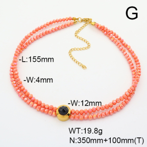Stainless Steel Necklace  Glass Beads  6N4004015vhkb-908