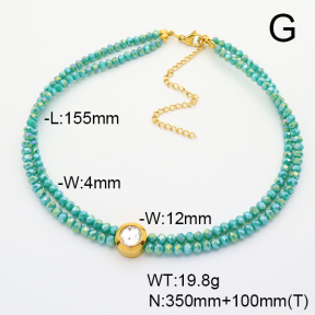 Stainless Steel Necklace  Glass Beads  6N4004017vhkb-908