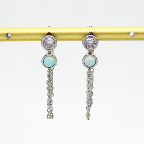 Stainless Steel Earrings  Synthetic Opal & Zircon,Handmade Polished  WT:5g  E:14x7mm  6E4003770bhia-700