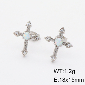 Stainless Steel Earrings Synthetic Opal & Czech Stones,Handmade Polished  WT:1.2g  E:8x6mm  6E4003825ahjb-700