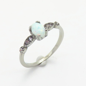 Stainless Steel Ring  Synthetic Opal & Czech Stones,Handmade Polished  WT:1.3g  R:6mm  6-8#  6R4000840vhmv-106D