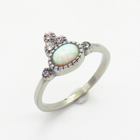 Stainless Steel Ring  Synthetic Opal & Czech Stones,Handmade Polished  WT:1.8g  R:10mm  6-8#  6R4000842ahlv-106D