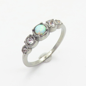 Stainless Steel Ring  Synthetic Opal & Czech Stones,Handmade Polished  WT:1.7g  R:5mm  6-8#  6R4000843ahlv-106D