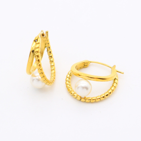 Stainless Steel Earrings  Plastic Imitation Pearls,Handmade Polished  WT:3.2g  E:18mm  GEE001093vhkb-700