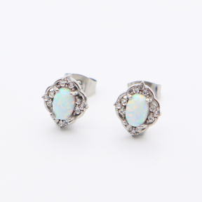 Stainless Steel Earrings  Synthetic Opal & Czech Stones,Handmade Polished  WT:1.3g  E:10x9mm  GEE001121vhnv-700