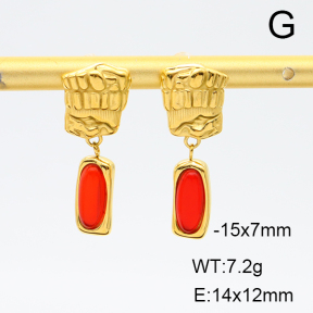 Stainless Steel Earrings  Red Agate,Handmade Polished  6E2006239bhia-066