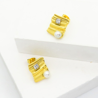 Stainless Steel Earrings  Zircon & Plastic Imitation Pearls,Handmade Polished  WT:5.2g  E:14x13mm  GEE001134bhva-066