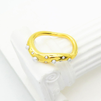 Stainless Steel Ring  Czech Stones & Plastic Imitation Pearls,Handmade Polished  WT:3.4g  R:5mm  6-8#  GER000711bhia-066