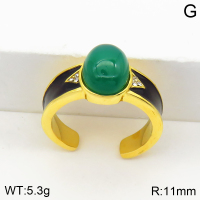 Stainless Steel Ring  Green Agate & Czech Stones & Enamel,Handmade Polished  2R4000441bhia-066