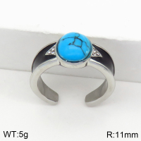 Stainless Steel Ring  Synthetic Turquoise & Czech Stones & Enamel,Handmade Polished  2R4000442vhha-066