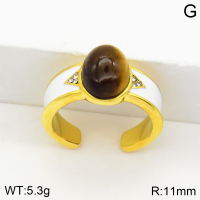 Stainless Steel Ring  Tiger Eye & Czech Stones & Enamel,Handmade Polished  2R4000444bhia-066