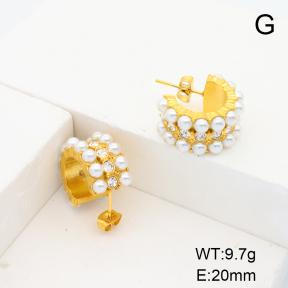 Stainless Steel Earrings  Czech Stones & Plastic Imitation Pearls,Handmade Polished  6E4003876bhia-066