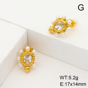 Stainless Steel Earrings  Zircon & Plastic Imitation Pearls,Handmade Polished  6E4003877bhia-066