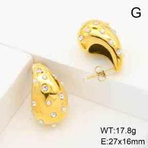 Stainless Steel Earrings  Czech Stones & Plastic Imitation Pearls,Handmade Polished  6E4003886bhia-066