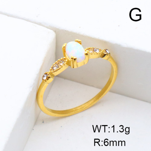 Stainless Steel Ring  Synthetic Opal & Czech Stones,Handmade Polished  6-8#  6R4000862vhnv-106D