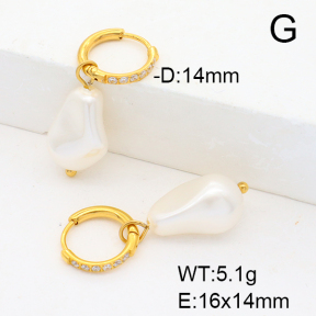 Stainless Steel Earrings  Imitation Baroque Glass Pearl & Zircon  6E3002520vhkb-G037