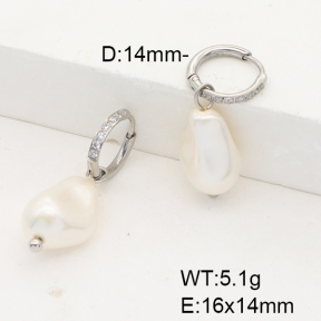 Stainless Steel Earrings  Imitation Baroque Glass Pearl & Zircon  6E3002521ahjb-G037