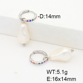 Stainless Steel Earrings  Imitation Baroque Glass Pearl & Zircon  6E3002523ahjb-G037