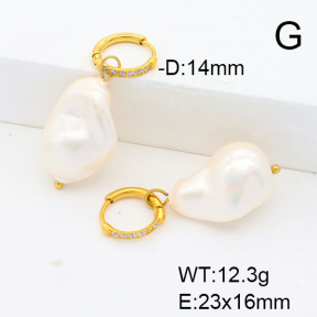 Stainless Steel Earrings  Imitation Baroque Glass Pearl & Zircon  6E3002526ahlv-G037