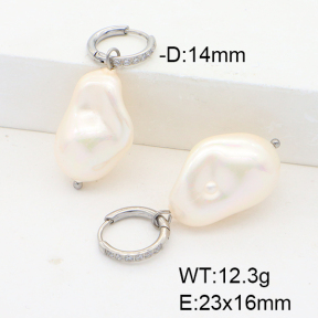 Stainless Steel Earrings  Imitation Baroque Glass Pearl & Zircon  6E3002527vhkb-G037