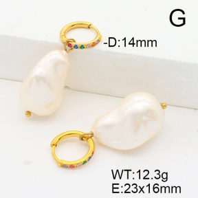 Stainless Steel Earrings  Imitation Baroque Glass Pearl & Zircon  6E3002528ahlv-G037
