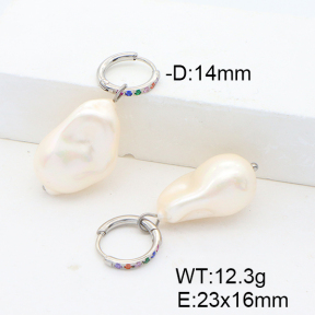 Stainless Steel Earrings  Imitation Baroque Glass Pearl & Zircon  6E3002529vhkb-G037
