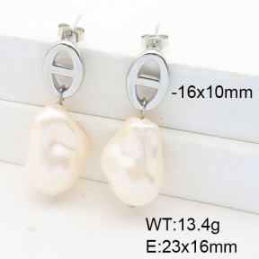 Stainless Steel Earrings  Imitation Baroque Glass Pearl  6E3002533vhha-G037