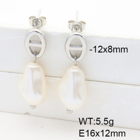 Stainless Steel Earrings  Imitation Baroque Glass Pearl  6E3002535vbpb-G037