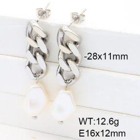 Stainless Steel Earrings  Imitation Baroque Glass Pearl,Handmade Polished  6E3002537vhkb-G037