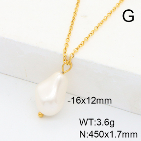 Stainless Steel Necklace  Imitation Baroque Glass Pearl  6N3001574ablb-G037