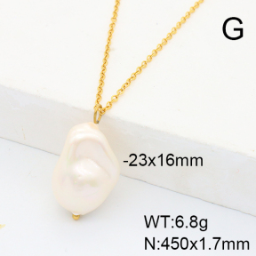 Stainless Steel Necklace  Imitation Baroque Glass Pearl  6N3001576vbmb-G037