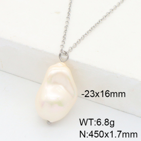 Stainless Steel Necklace  Imitation Baroque Glass Pearl  6N3001577vbll-G037