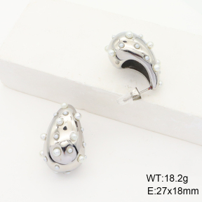 Stainless Steel Earrings  Plastic Imitation Pearls,Handmade Polished  6E3002539bhia-066