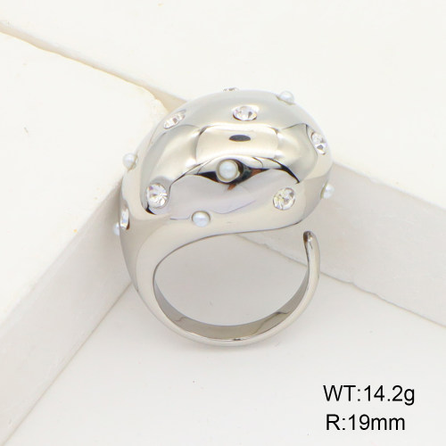 Stainless Steel Ring  Plastic Imitation Pearls & Czech Stones,Handmade Polished  6R3000229vhha-066