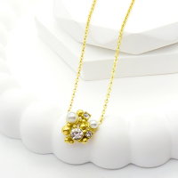 Stainless Steel Necklace  Plastic Imitation Pearls & Czech Stones,Handmade Polished  WT:3g  P:13x11mm  N:1.5x400mm+50mm(T)  GEN001162bhva-066